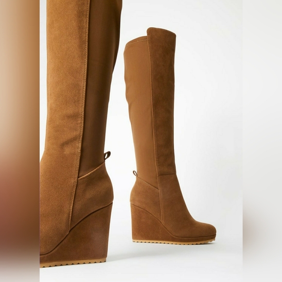 Brand New. SHOEDAZZLE - CLAIRE Knee High Wedge Boots - Taupe - Picture 2 of 9